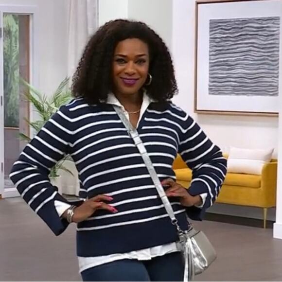 DG2 by Diane Gilman Striped Organic Cotton Collared Pullover Sweater NWT 3X - Picture 1 of 4